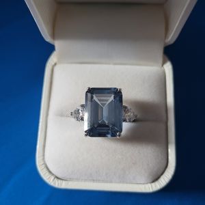 Blue Topaz & CZ in Silver Cocktail Ring Size 7